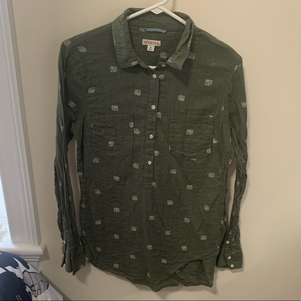 Olive Elephant Button Down